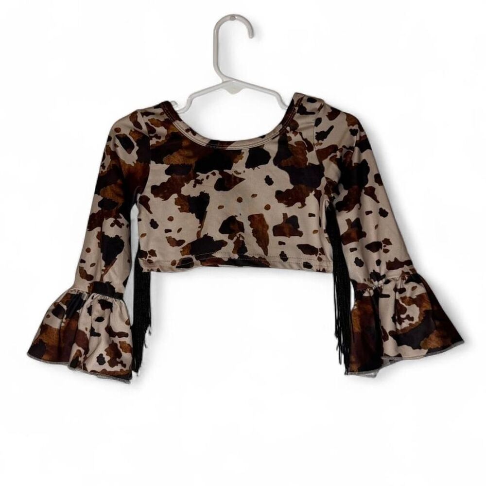 Toddler 18-24m Cow Print Crop Top Fringe Bell Sleeve Boutique Cowgirl Western